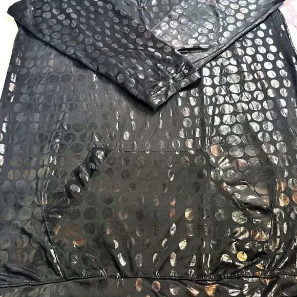 Apple Bottom black opalescent circles deconstructed hooded dress - Picture 7 of 8